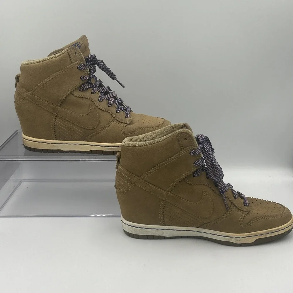 Nike Dunk High Sky Hi Brown Suede Filbert Sz 8 528899-201 Hidden Wedge Lace Up